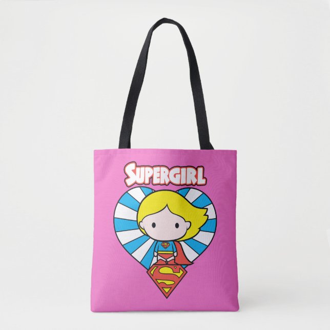 Tote Bag Chibi Supergirl Starburst Coeur et logo (Devant)