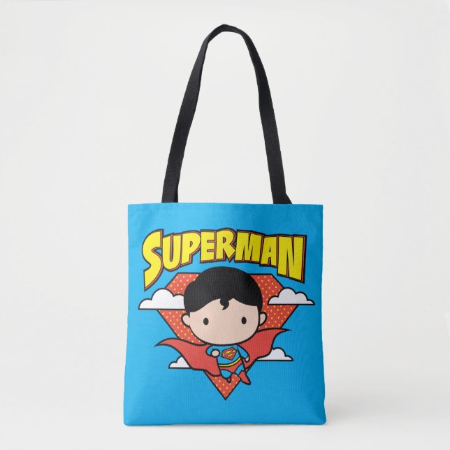 Tote Bag Chibi Superman Polka Dot Shield et nom (Devant)