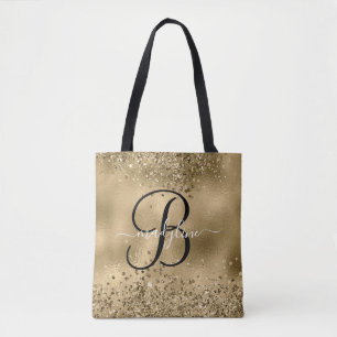 Tote Bag Chic Black Gold Parties scintillant Monogramme Nom