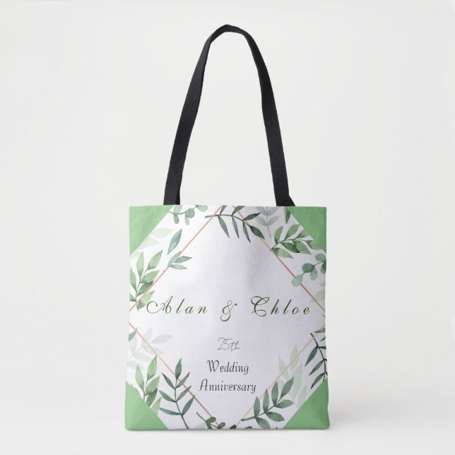 Tote Bag Chic Botanical Green 25e cadeau Mariage Fourre-tou (Devant)