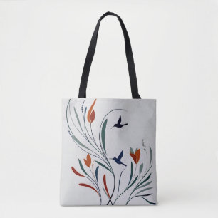 Tote Bag Chic calligraphie minimaliste colibri fleurs