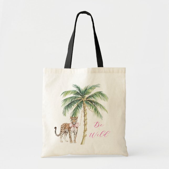 Tote Bag Chic Carré Gold Palm Tree Leopard (Devant)