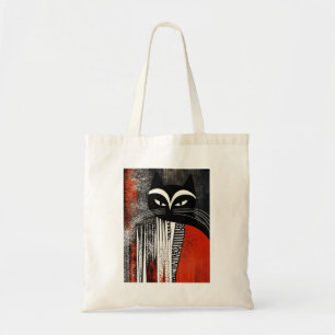 Tote Bag Chic Chat en Crimson : Gras Noir, Blanc et Rouge