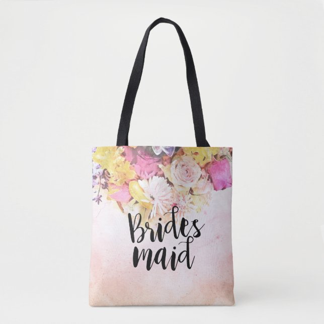 Tote Bag Chic couleur aquarelle Floral Mariage Bridesmaid (Devant)