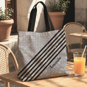 Tote Bag Chic cristal et paillettes d'argent personnalisé