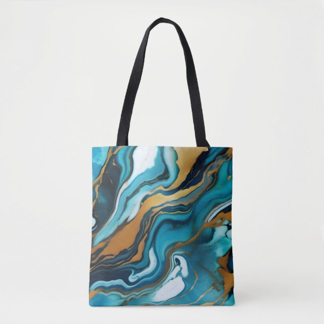 Tote Bag Chic Elegant bleu vert or Faux Marble (Devant)