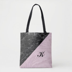 Tote Bag Chic Elegant noir marbre rose Monogramme