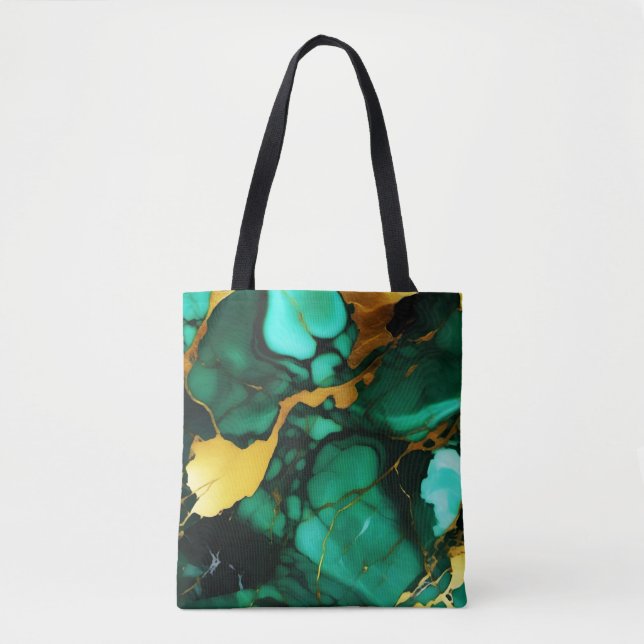 Tote Bag Chic Elegant vert foncé jaune Faux Marble (Devant)