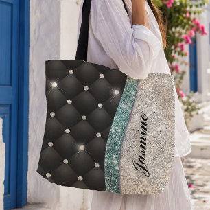 Tote Bag Chic fille faux paillettes argent noir sarcelle mo