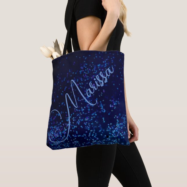 Tote Bag Chic Fun Personnalisé Blue Confetti Fourre-tout (De près)