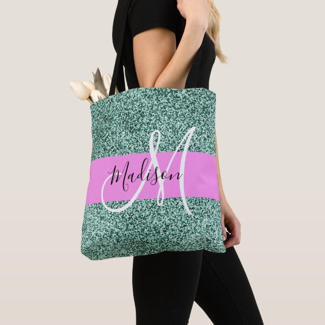Tote Bag Chic Glam rose Vert Parties scintillant Étincelle  (De près)