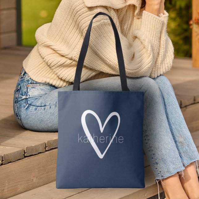 Tote Bag Chic Heart Navy Blue Personalized (Custom Tote Bag by PartyInvitationShop.com)