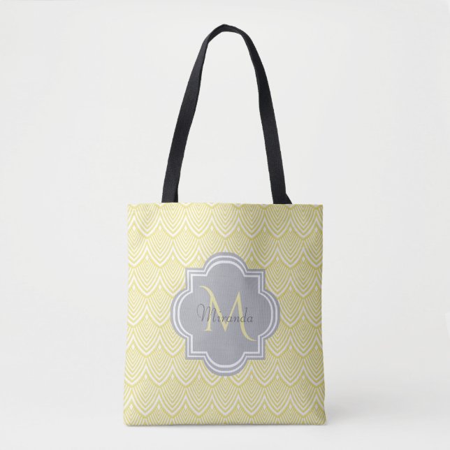 Tote Bag Chic Jaune Art Déco Coquilles Saint-Jacques Monogr (Devant)