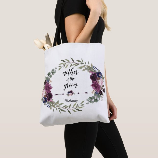 Tote Bag Chic Lavender Marine Bleu Floral Mère de la salle (De près)
