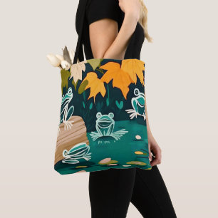 Tote Bag Chic ligne de boeuf art grenouilles vectorielles a