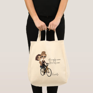Tote Bag Chic Maman/Fille à vélo Dessin ‘Maman Cool’