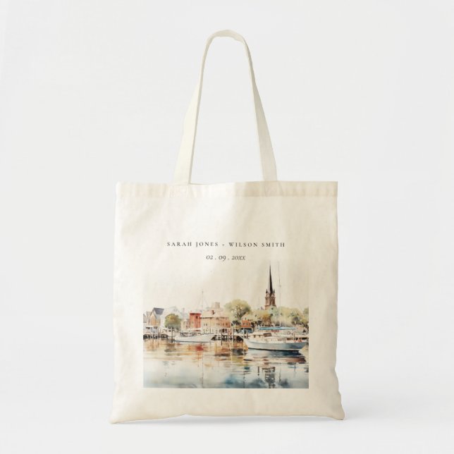 Tote Bag Chic Mariage d'aquarelle Annapolis Maryland (Devant)