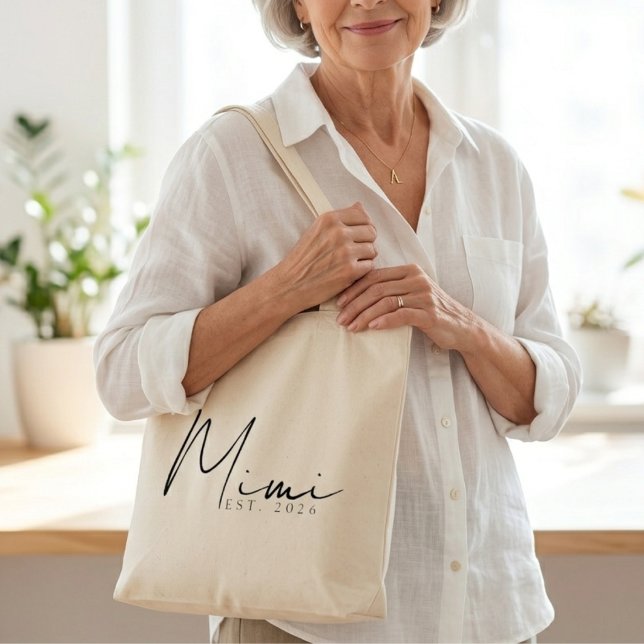 Tote Bag Chic Mimi EST Année Script Minimal Quotidien (Créateur téléchargé)