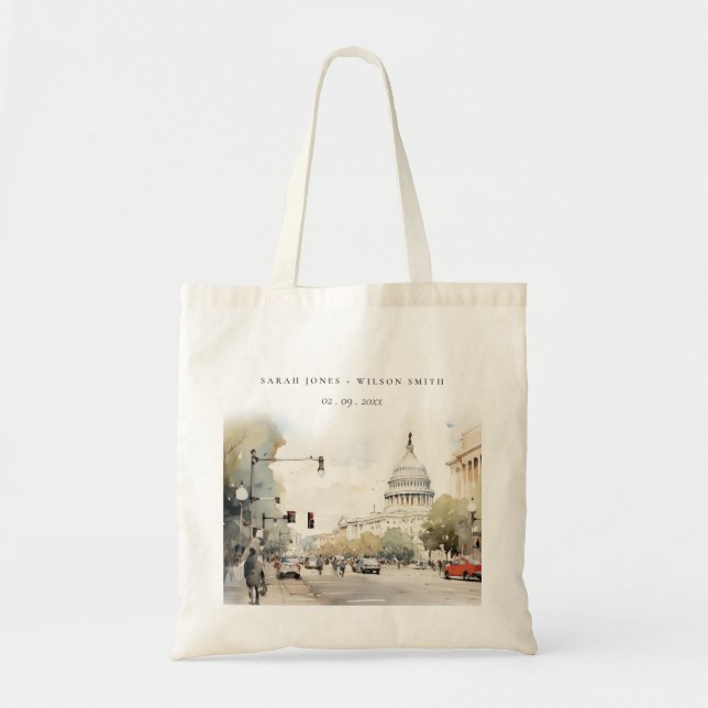 Tote Bag Chic Minimal Washington DC, USA Watercolor Mariage (Devant)