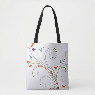 Tote Bag Chic minimaliste calligraphie tournoie papillons