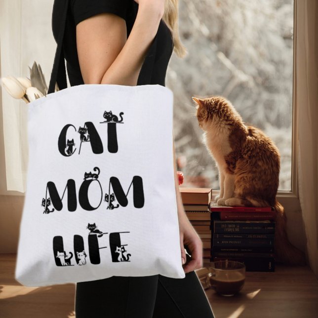Tote Bag Chic Modern Chat Maman Vie Mère mignonne Fête des  (Créateur téléchargé)
