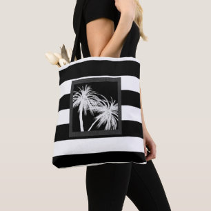 Tote Bag Chic moderne de palmiers tropicaux noirs et blancs