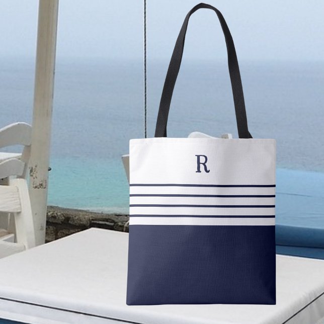 Tote Bag Chic Monogram Marine Bleu rayé (Créateur téléchargé)