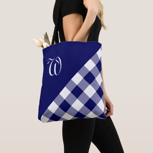 Tote Bag Chic Monogramme Bleu Blanc Buffalo Vérifier Géomét (De près)