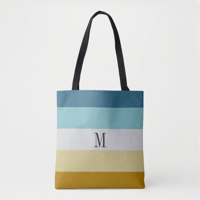 Tote Bag Chic Monogramme Bleu Jaune Bleu Bleu Cuir Bleu Ble (Devant)