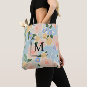 Tote Bag Chic Monogramme nuances de Motif de fleurs bleu ro