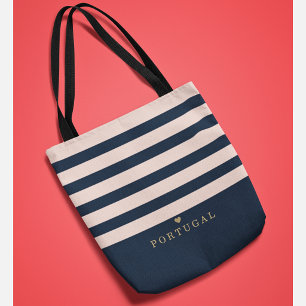 Tote Bag Chic Monogramme Rayé Lieu Préféré Personnalisé 