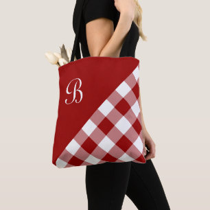 Tote Bag Chic Monogramme Rouge Blanc Buffalo Check Géométri