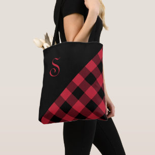Tote Bag Chic Monogramme Rouge Buffle noir Vérifier géométr