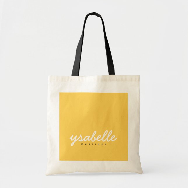 Tote Bag Chic Mustard Yellow Simple Bold Script Name (Devant)