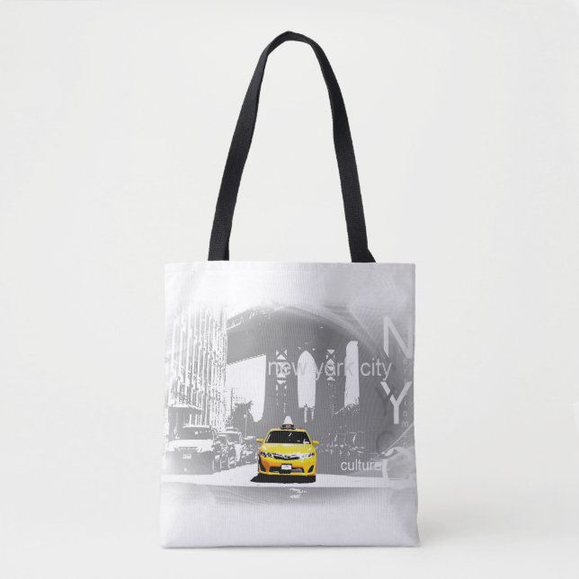 Tote Bag Chic New York City Nyc Brooklyn Bridge Taxi jaune (Devant)