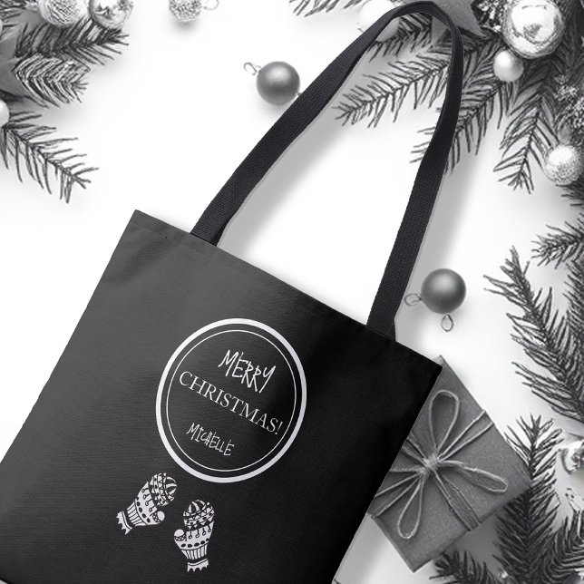 Tote Bag Chic Noël noir et blanc Personnalisé (Créateur téléchargé)