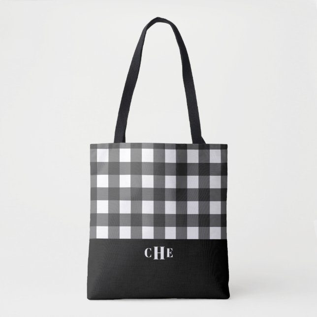 Tote Bag Chic noir blanc Buffle plaqué avec Monogramme (Devant)