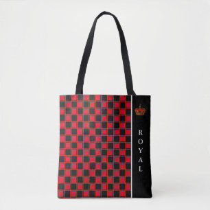 Tote Bag Chic noir & rouge à damiers & calligraphie