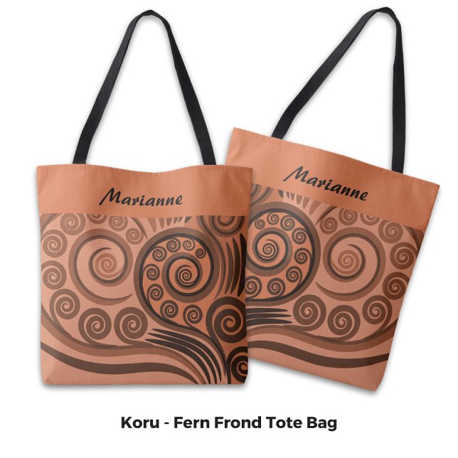 Tote Bag Chic Nommé Orange Brown Fern Curls Koru (Chic Named Orange-Brown Fern Koru Curls Tote Bag)