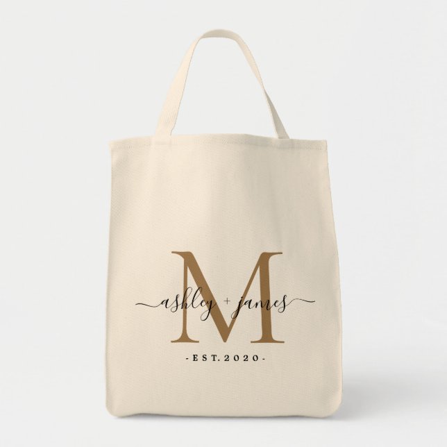 Tote Bag Chic or Monogramme Noms de script Mariage Date (Devant)