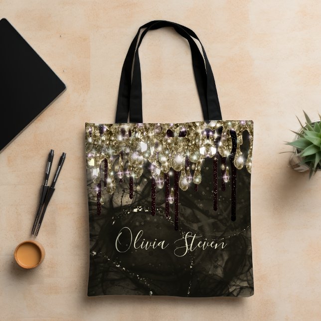 Tote Bag Chic or noir gouttes parties scintillant monogramm (Créateur téléchargé)