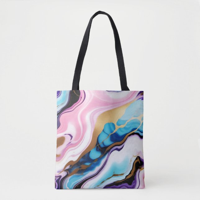Tote Bag Chic Pastel bleu rose violet or Faux Marble (Devant)