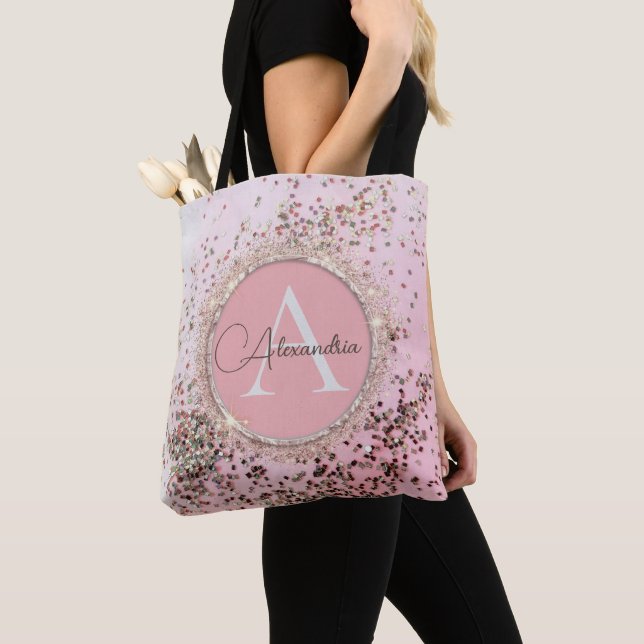 Tote Bag Chic personnalisé rose Confetti Pailleté    (De près)