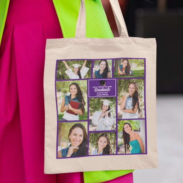 Tote Bag Chic Purple Graduate Photo Collage Graduation Cade (Créateur téléchargé)
