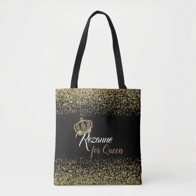 Tote Bag Chic Queen Name Crown Gold Parties scintillant (Devant)