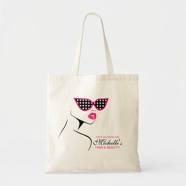Tote Bag Chic Retro Pink Polka Dot Lunettes de soleil Beaut (Devant)