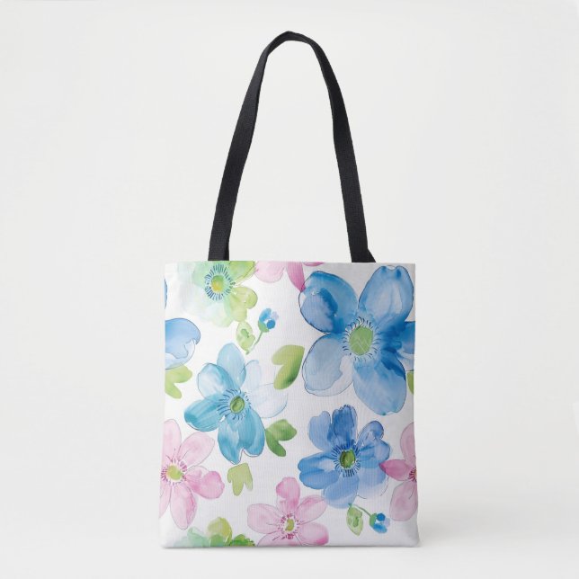 Tote Bag Chic rose bleu bleu floral (Devant)