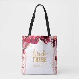 Tote Bag Chic rose florale rayures or Confetti Bride tribu
