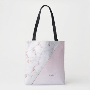 Tote Bag Chic Rose Gold Marble Blush Personnalisé