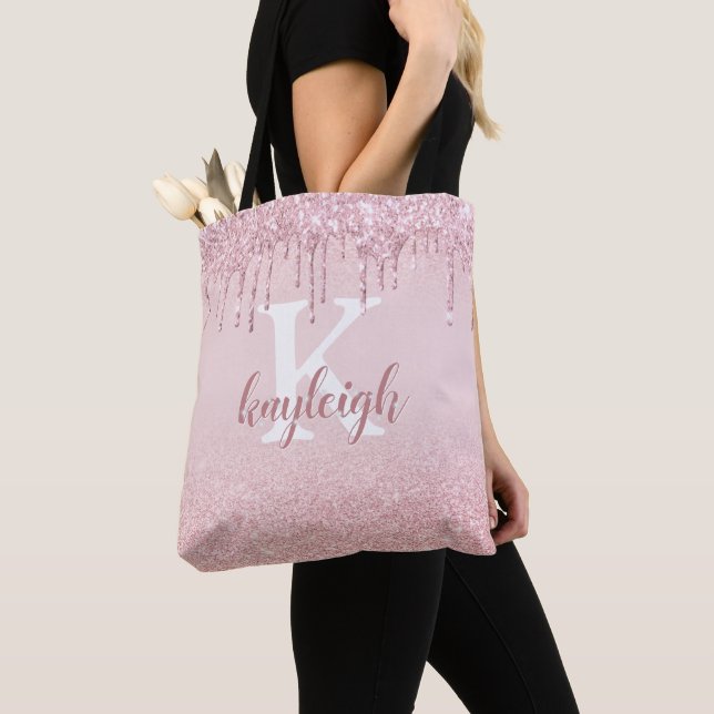 Tote Bag Chic Rose Parties scintillant or goutte Ombre rose (De près)